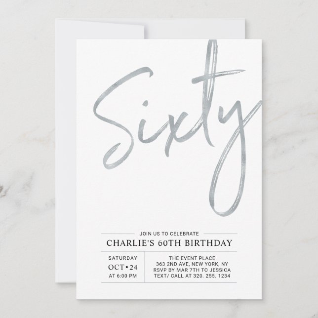 Invitation Soixante | Soirée moderne Silver Brush 60th Birthd (Devant)