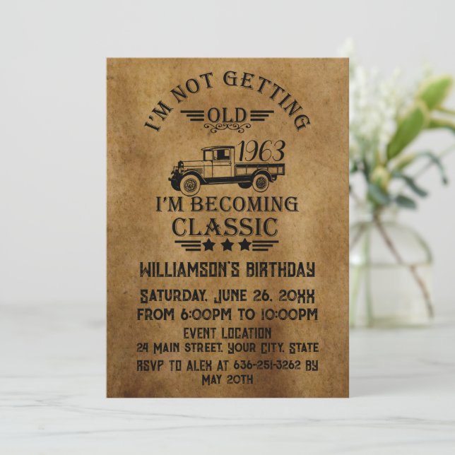 Invitation Soixante vintage 60e anniversaire personnalisée (Debout devant)