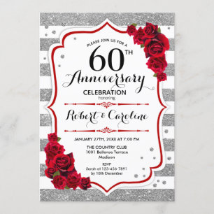 Invitation soixantième anniversaire - roses rouges blancs