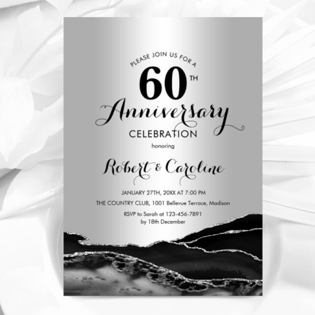 Invitation Soixantième anniversaire Silver Black (Créateur téléchargé)
