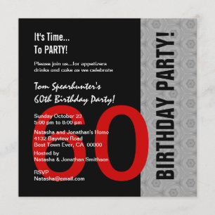 Invitation soixantième Anniversaire W1471 drôle noir argenté