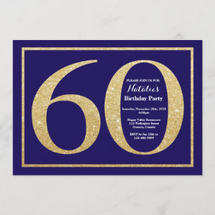 Invitation soixantième Bleu marine d'anniversaire et parties