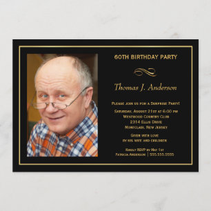Invitation soixantième Le noir et l'or de l'homme de fête
