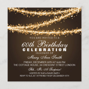 Invitation Soixantième lumières élégantes de ficelle d'or de