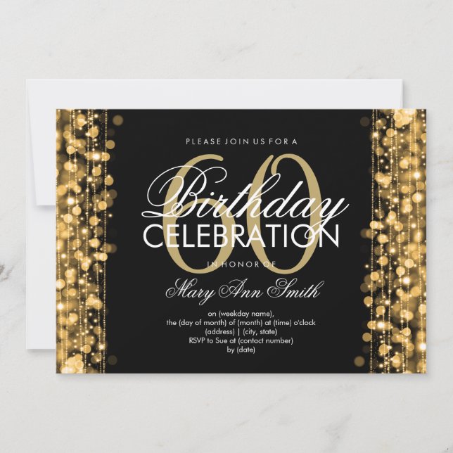 Invitation soixantième Or d'étincelles de fête d'anniversaire (Devant)