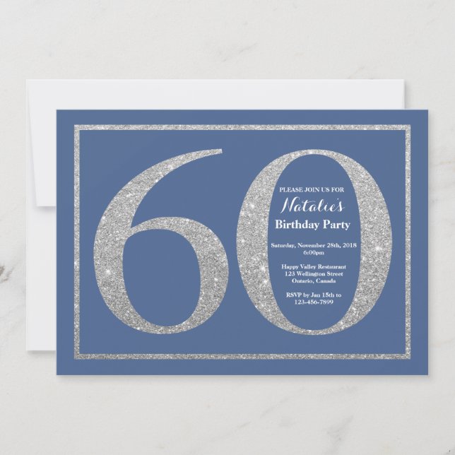Invitation soixantième Parties scintillantes bleues et (Devant)