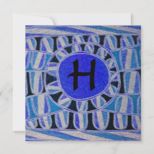 Invitation SOLAR CHAMPAGNE MONOGRAM, bleu turquoise noir
