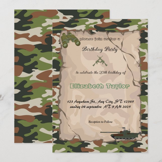 Invitation Soldats de l'armée Anniversaire militaire (Devant / Derrière)