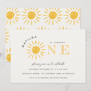 Invitation soleil 1er anniversaire aquarelle soleil jaune mod