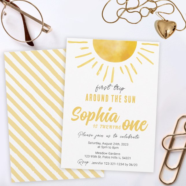 Invitation Soleil 1er anniversaire Premier voyage autour du s (Créateur téléchargé)