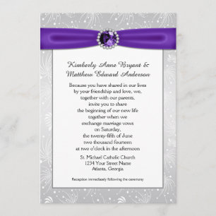 Invitation Soleil Argent Couteaux de pierres violettes Rubans