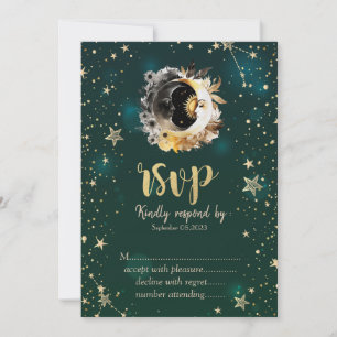 Invitation Soleil Céleste Et Fleurs Lune Étoiles Vert RSVP