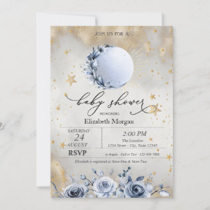Invitation Soleil céleste, Lune bleue Rose Étoiles Baby showe