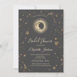 Invitation Soleil céleste, Lune, Étoiles Fête des mariées Bro