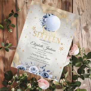 Invitation Soleil Céleste, Roses de Lune Bleue Étoiles Douce 