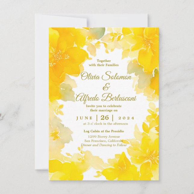 Invitation Soleil et fleurs : Aquarelle jaune Floral (Devant)