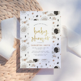 Invitation Soleil, Lune & Étoiles Or Sexe Baby shower neutre