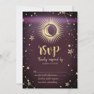 Invitation Soleil Or Céleste Et Étoiles Lune Bourgogne RSVP