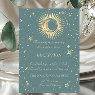 Invitation Soleil Or Céleste Et Étoiles Lune Mint Vert