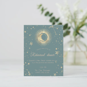 Invitation Soleil Or Céleste Et Étoiles Lune Mint Vert