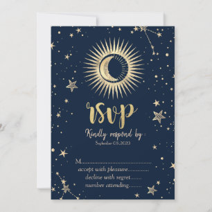 Invitation Soleil Or Céleste Et Étoiles Lune RSVP