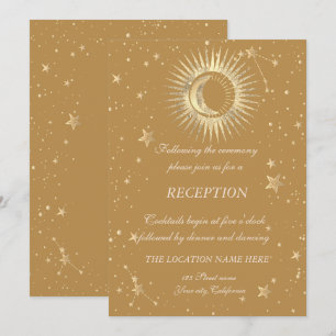 Invitation Soleil Or Céleste Et Étoiles Lune Vintage