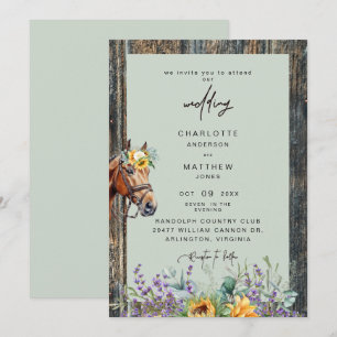 Invitation Soleil Tournesols Rustique Sage Cheval Mariage 