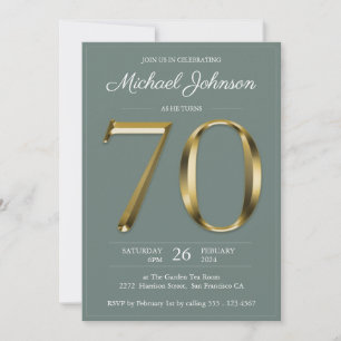 Invitation Solid Gold Texte Sage Green Classy 70e anniversair