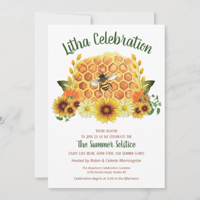 Invitation Solstice d'été Sunflower & Honeycomb Litha Party (Devant)