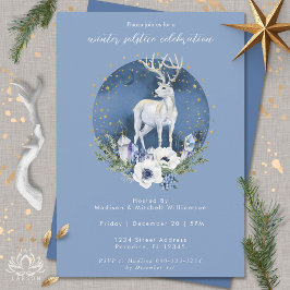 Invitation Solstice d'hiver Deer Bleu Blanc Noël