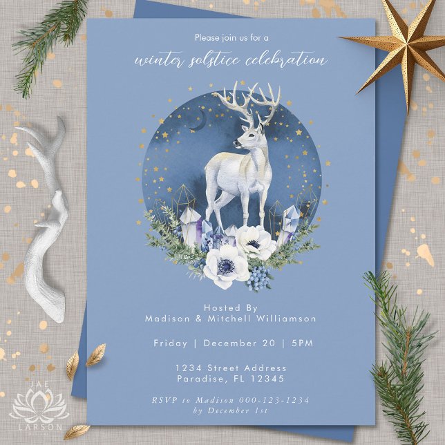Invitation Solstice d'hiver Deer Bleu Blanc Noël (Créateur téléchargé)
