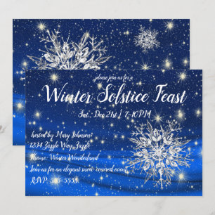 Invitation Solstice d'hiver Snowflakes sur Blue