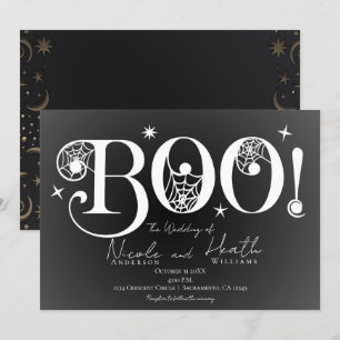Invitation Sombre Élégant BOO Noir Blanc Mariage Halloween Da