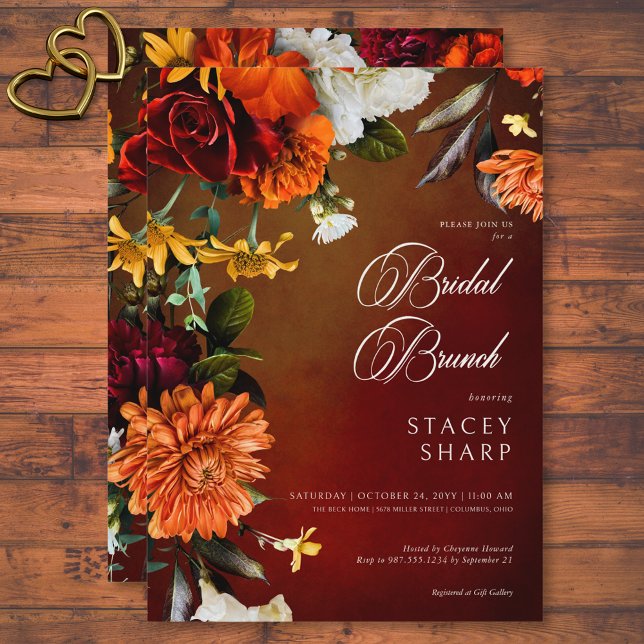 Invitation Sombre Élégant été coucher de soleil Floral Bridal (Dark Elegant Summer Sunset Floral Bridal Brunch Invitation)