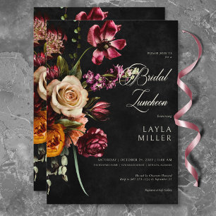 Invitation Sombre Élégant Noir Automne Floral Déjeuner de Mar