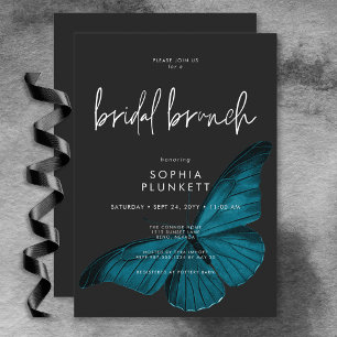 Invitation Sombre Moody Minimal Turquoise Moth Bridal Brunch