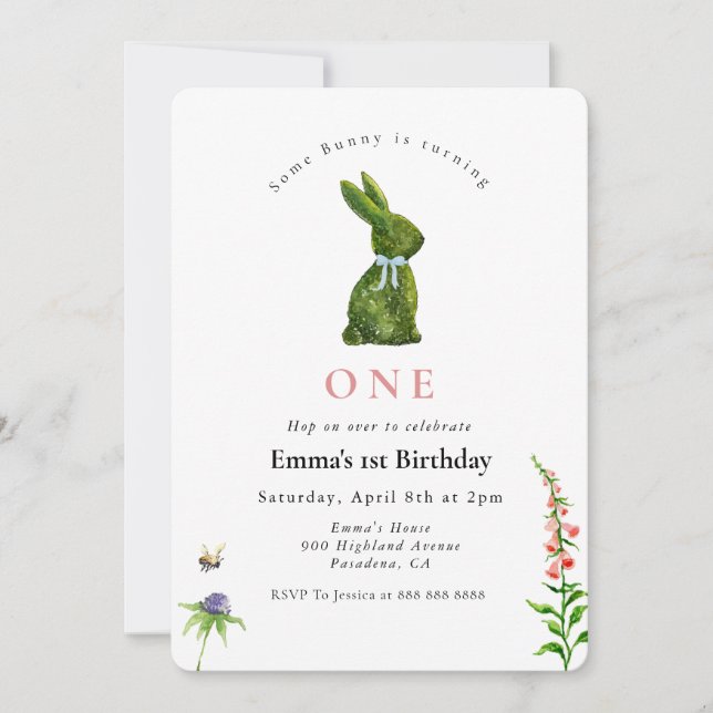 Invitation Some Bunny Cute watercolor Topiary Rabbit  (Devant)