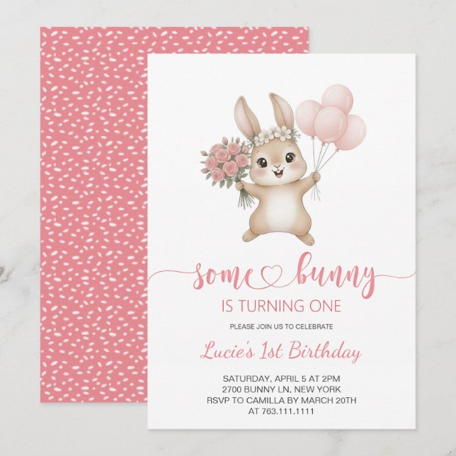 Invitation  Some Bunny girl Birthday Party (Devant / Derrière)