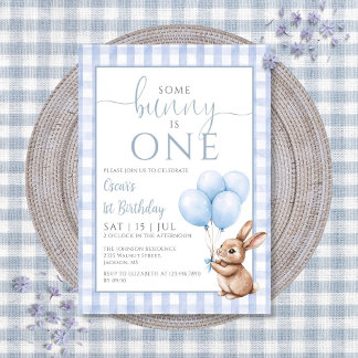 Invitation Some Bunny Is One Blue Balloons 1st Birthday Party