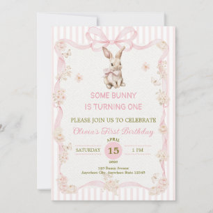 Invitation Some Bunny is One : Lapin au Ruban Rose pour un Pr