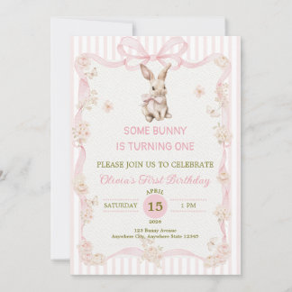 Invitation Some Bunny is One : Lapin au Ruban Rose pour un Pr