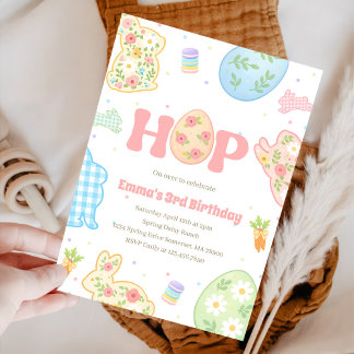 Invitation Some Bunny Pastel Floral 3rd Birthday