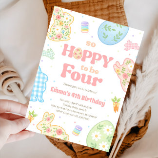 Invitation Some Bunny So Hoppy To Be Four Pastel Birthday