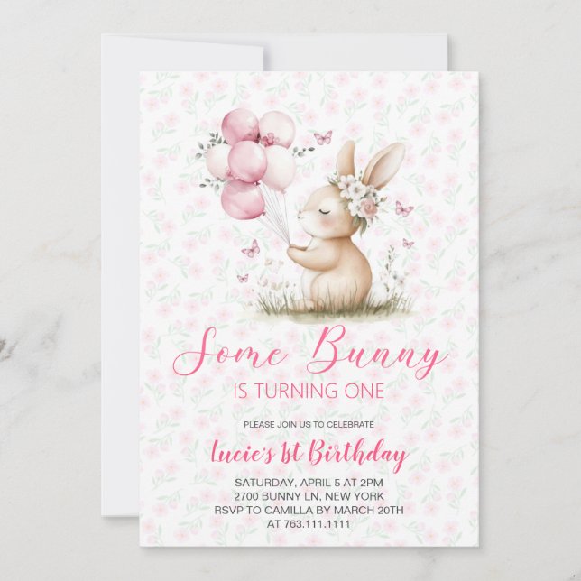 Invitation Some Bunny spring Birthday Party  (Devant)
