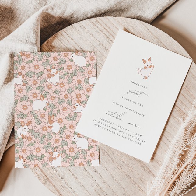 Invitation Somebunny Sweet Spring Floral Filles 1er Anniversa (Créateur téléchargé)