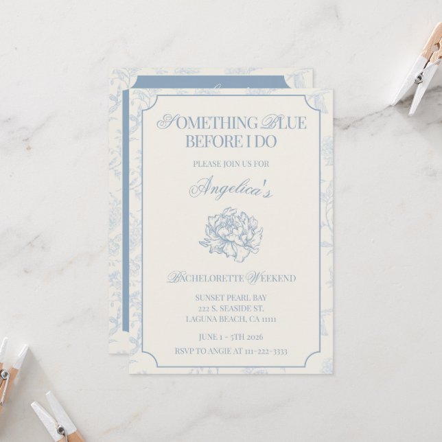 Invitation Something Blue Before I Do Bachelorette Itinerary  (Devant/Arrière en situation)