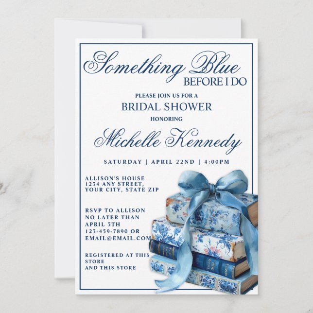 Invitation Something Blue Before I Do Elegant Bridal Shower  (Devant)