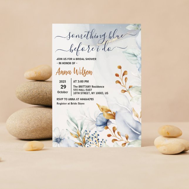 Invitation Something Blue Before I Do Elegant Bridal Shower (something blue bridal shower invitation, watercolor floral, blue gold, elegant wedding invite, dusty)