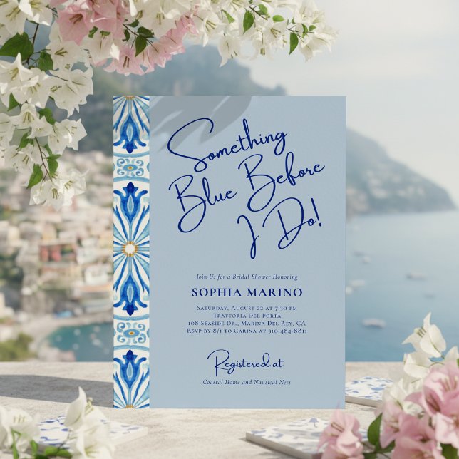 Invitation Something Blue Bridal Shower | Mediterranean Tile  (Créateur téléchargé)