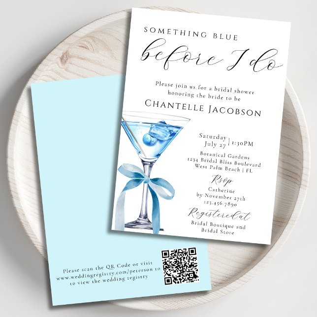 Invitation Something Blue Chic Martini Code QR de Remise de C (Créateur téléchargé)